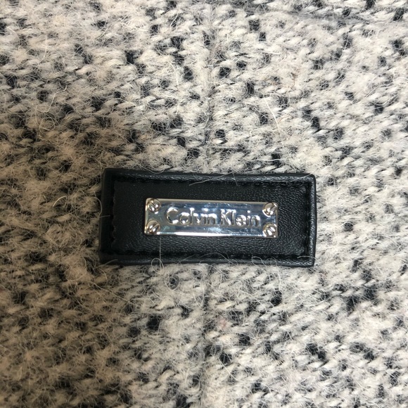 CALVIN KLEIN Faux Leather Trim Boucle Coat Medium - Picture 9 of 11